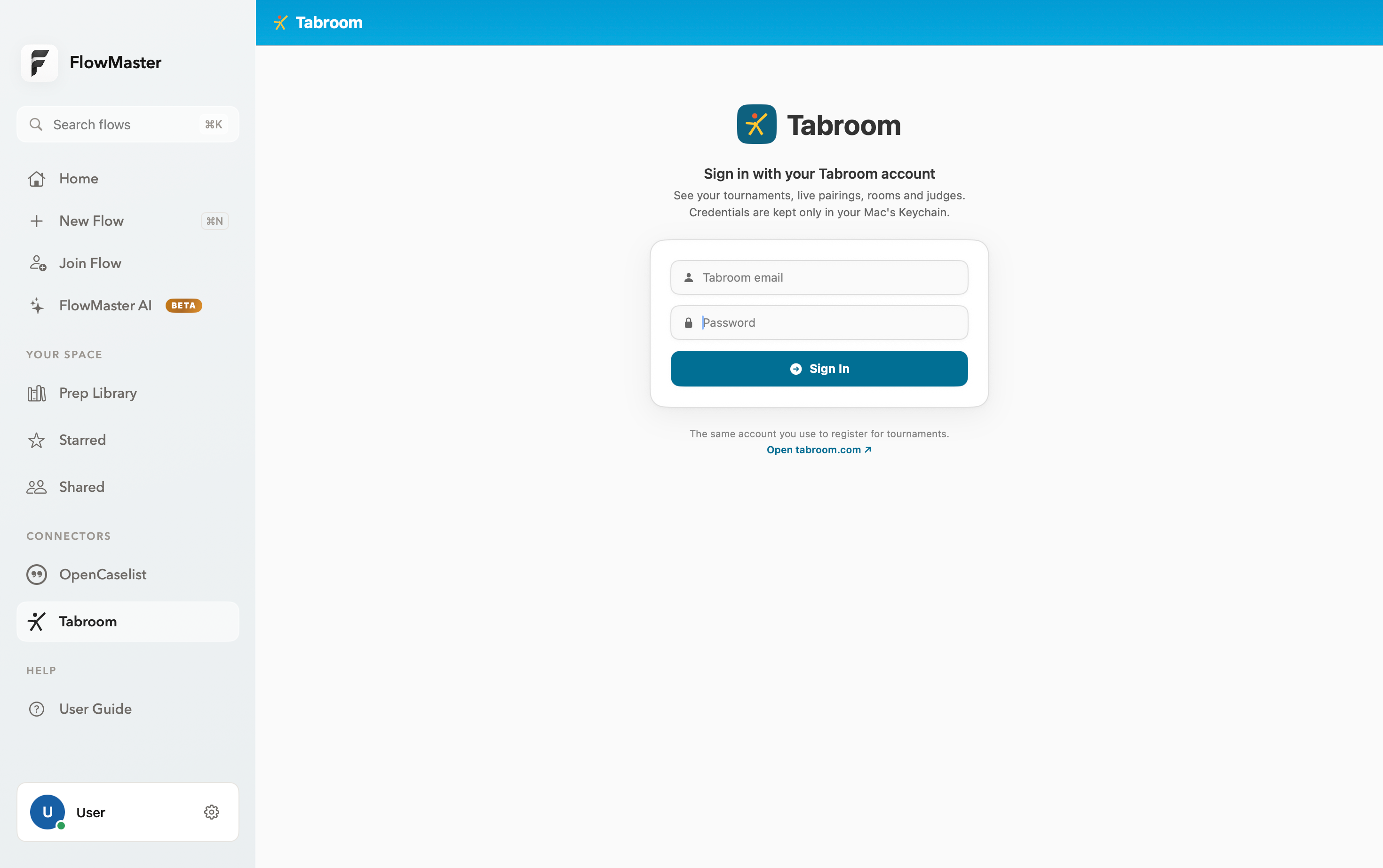 Sign in to Tabroom inside FlowMaster